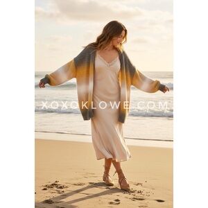 POL Gray Yellow Stripe Cardigan | Open Front Relaxed Fit Sweater